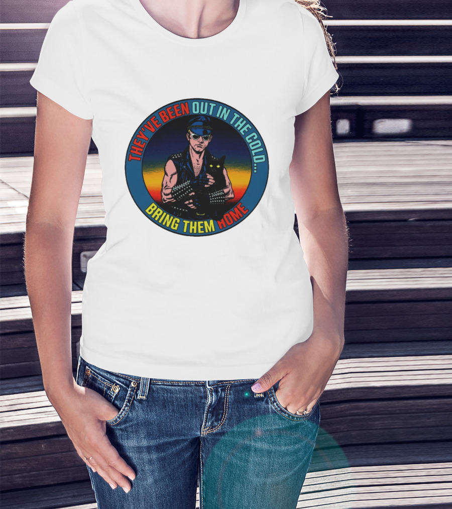 They've Been Out In The Cold Bring Them Home Biker With Black Cat T-Shirt