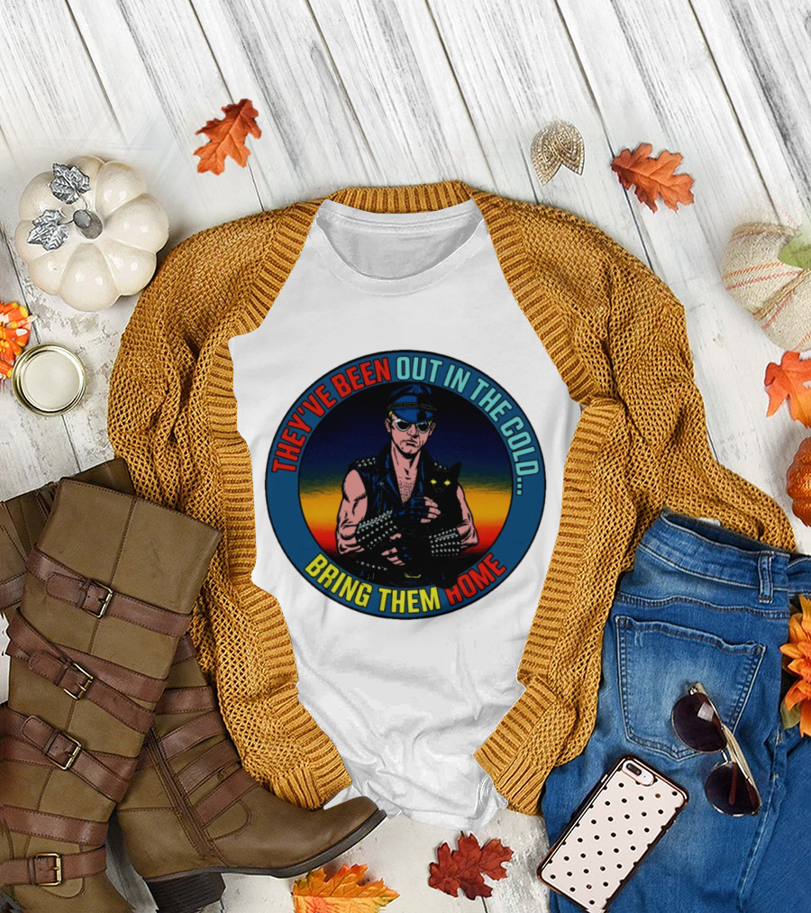 They've Been Out In The Cold Bring Them Home Biker With Black Cat T-Shirt