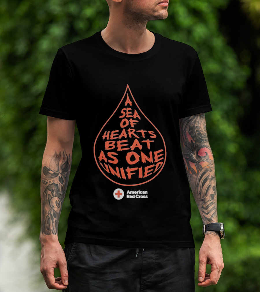 A Sea Of Hearts Beat As One Unified American Red Cross Droplet T-Shirt