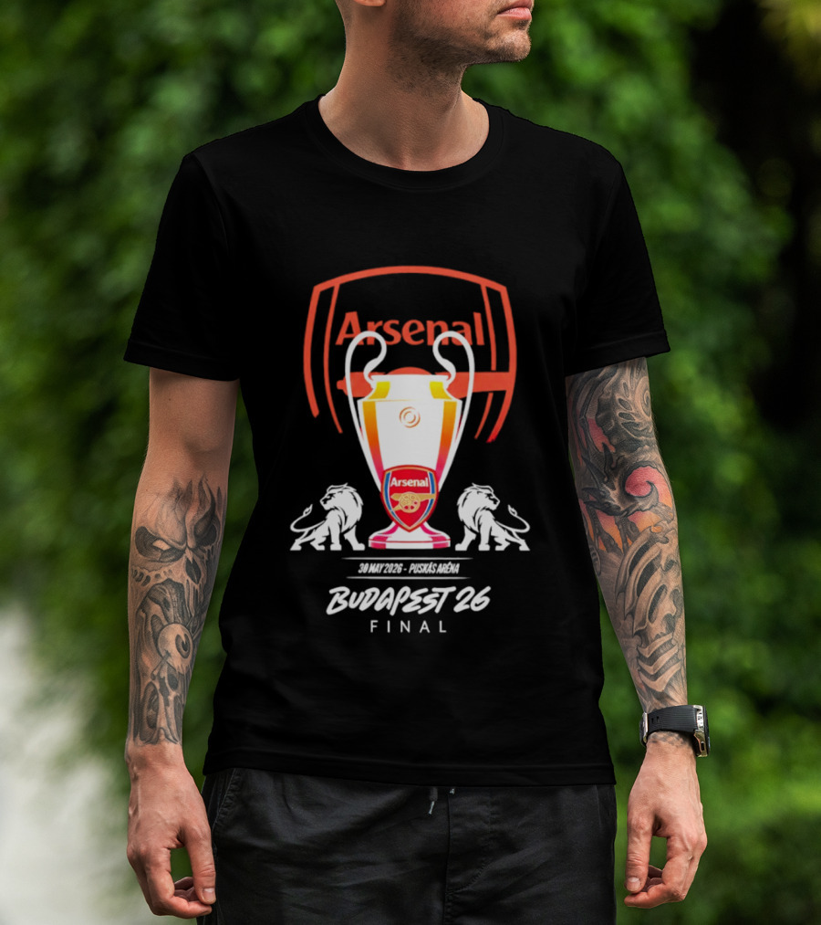 Arsenal Budapest 26 Final Champions League Trophy Lions T-Shirt
