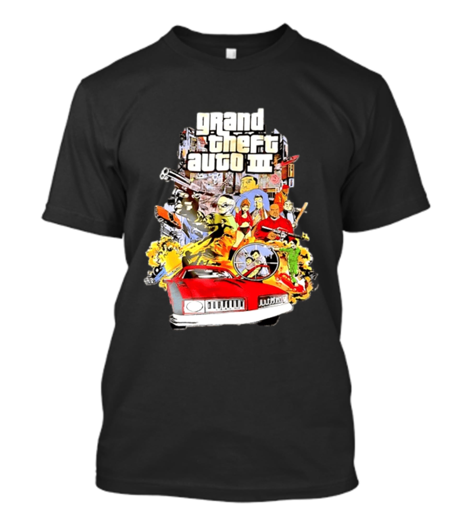 Grand Theft Auto III Characters Action Collage With Iconic Red Car T-Shirt
