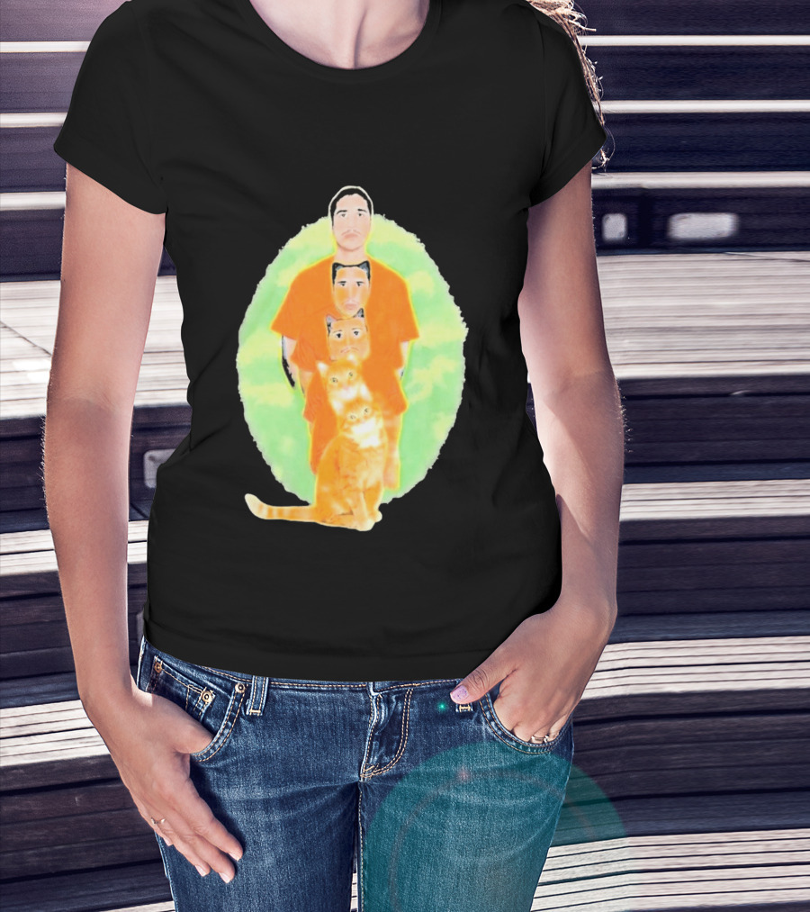 Julian And Logan Julian And Logan Logan Meows With Orange Cat Stack T-Shirt