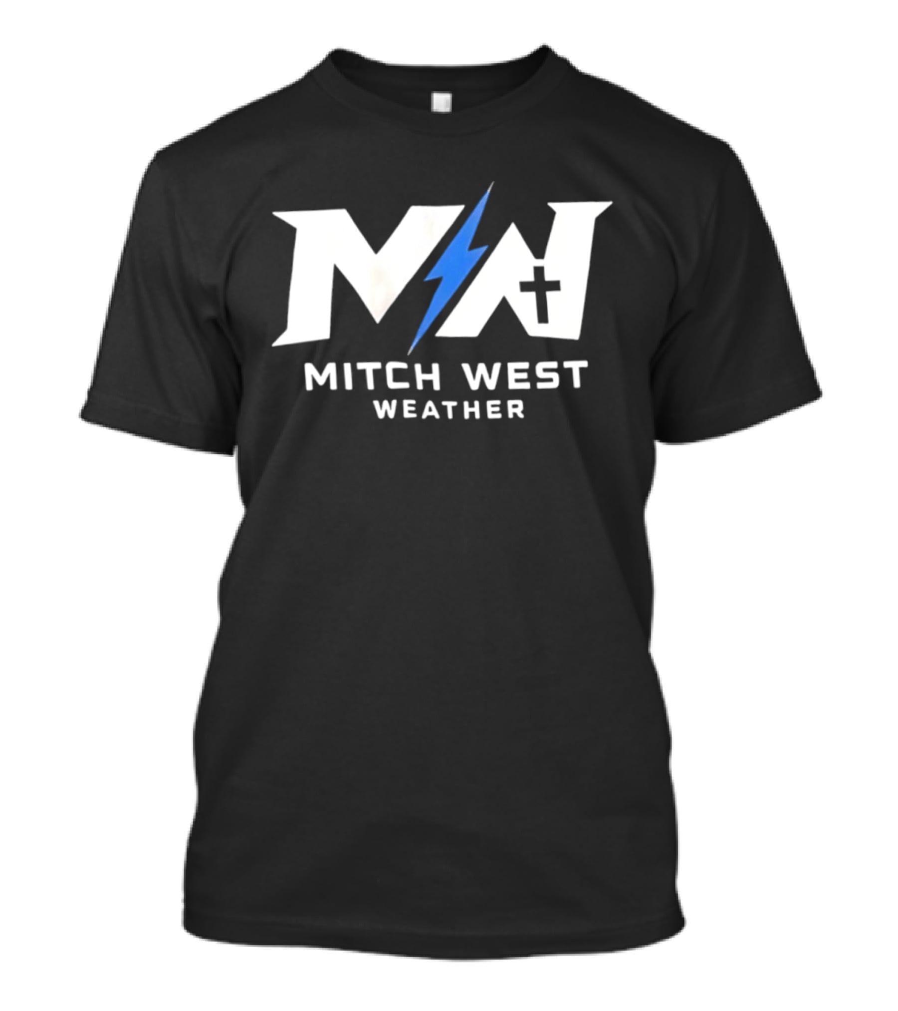 Mitch West Weather MW Blue Lightning Bolt Cross T-Shirt