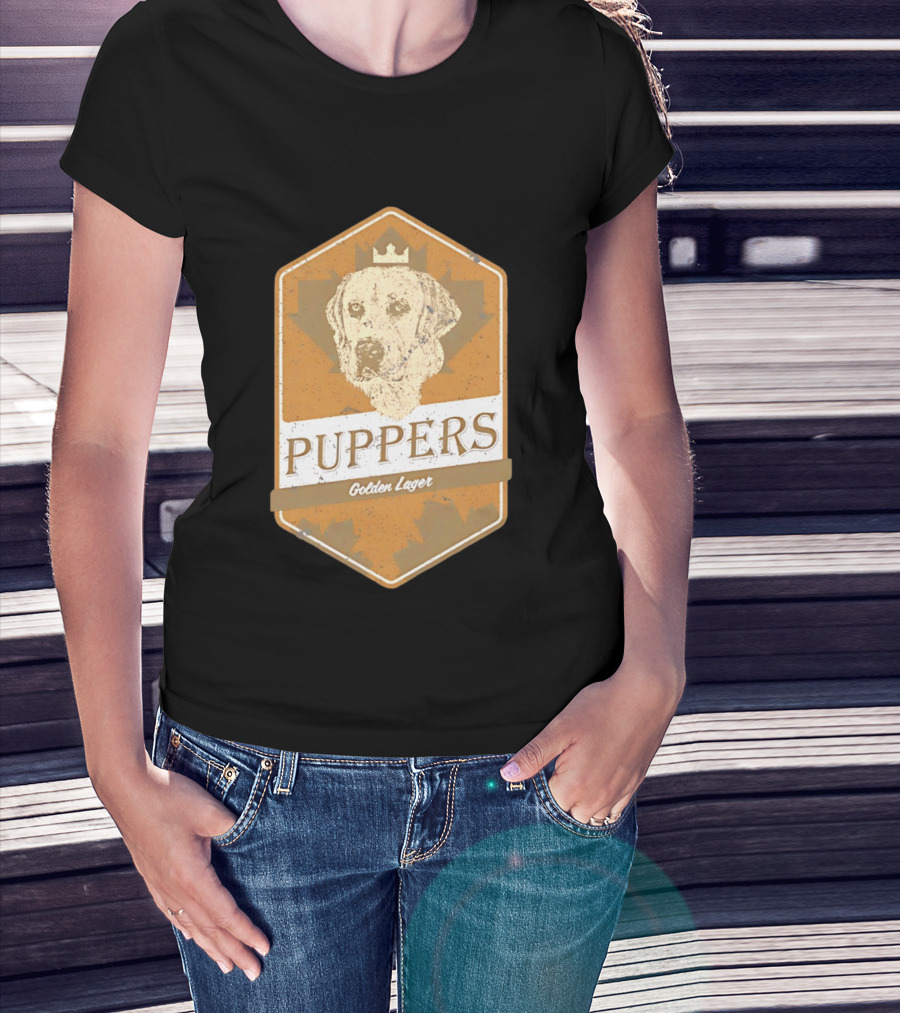 Puppers Golden Lager Dog Label Image With Crown T-Shirt