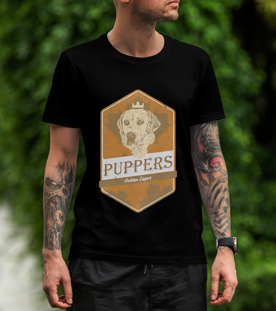 Puppers Golden Lager Dog Label Image With Crown T-Shirt