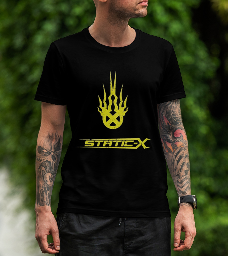 Static X Yellow Flame Shock Band Merch T-Shirt