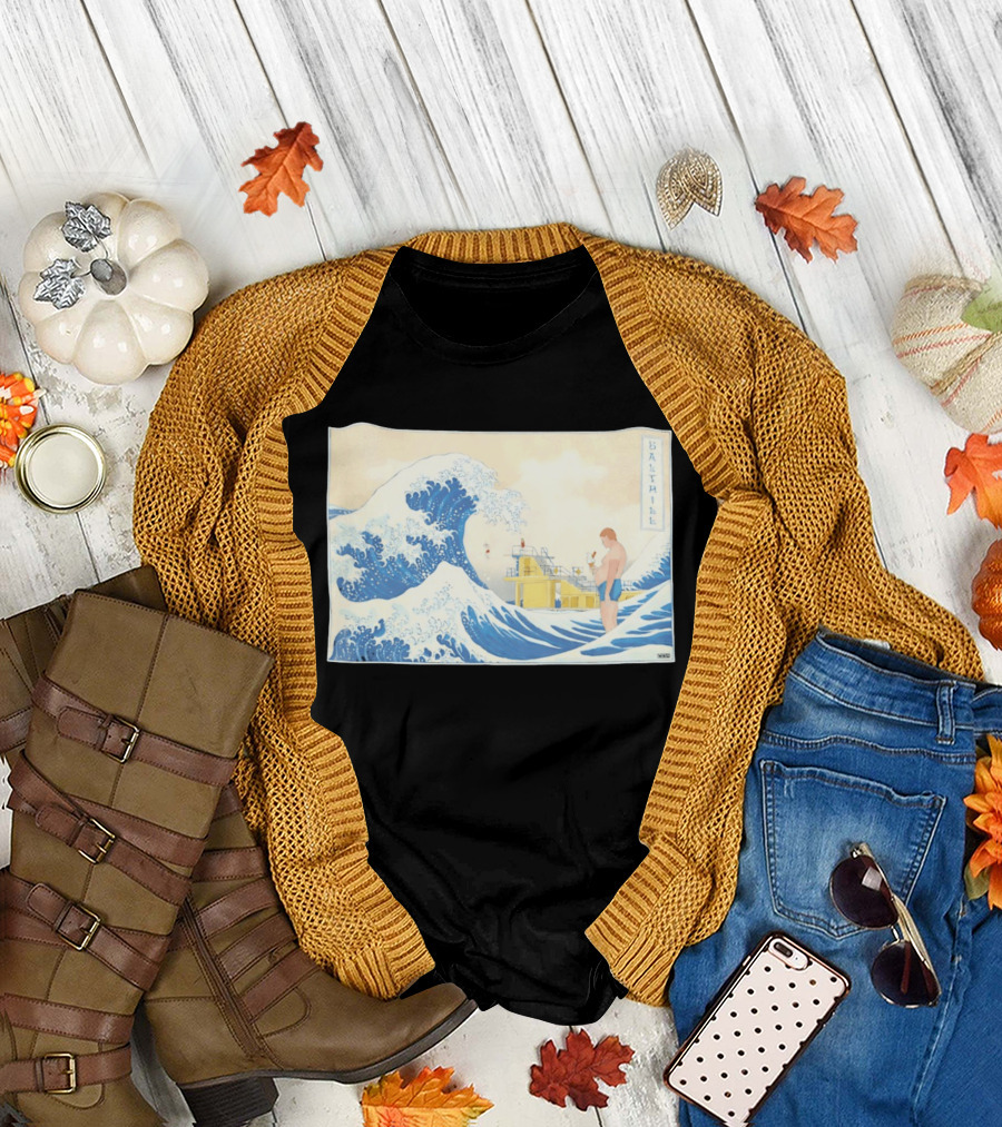 The Great Wave Salthill Swimmer and Diving Board Scene T-Shirt