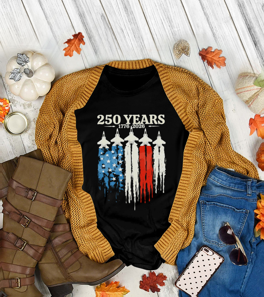 250 Years 1776 2026 USA Semiquincentennial Jets and Flag T-Shirt