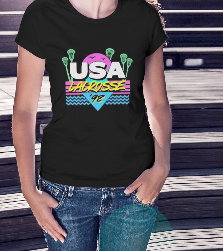 USA Lacrosse 92 Retro Neon Purple Sunset T-Shirt
