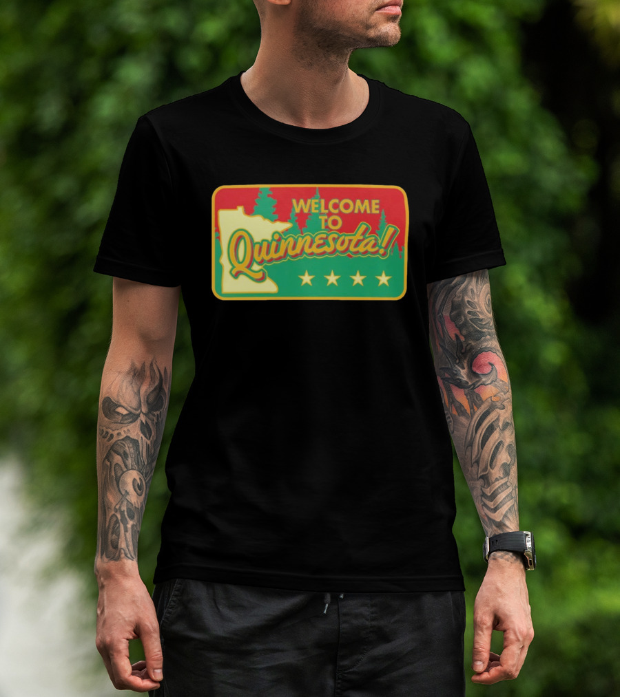 Welcome To Quinnesota State Map Forest Theme With Stars T-Shirt