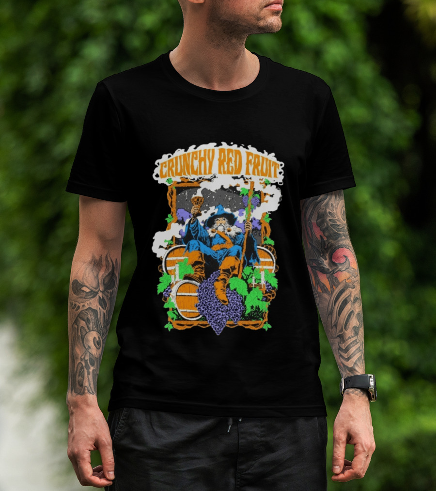 Crunchy Red Fruit Wizard With Grapes And Barrels T-Shirt
