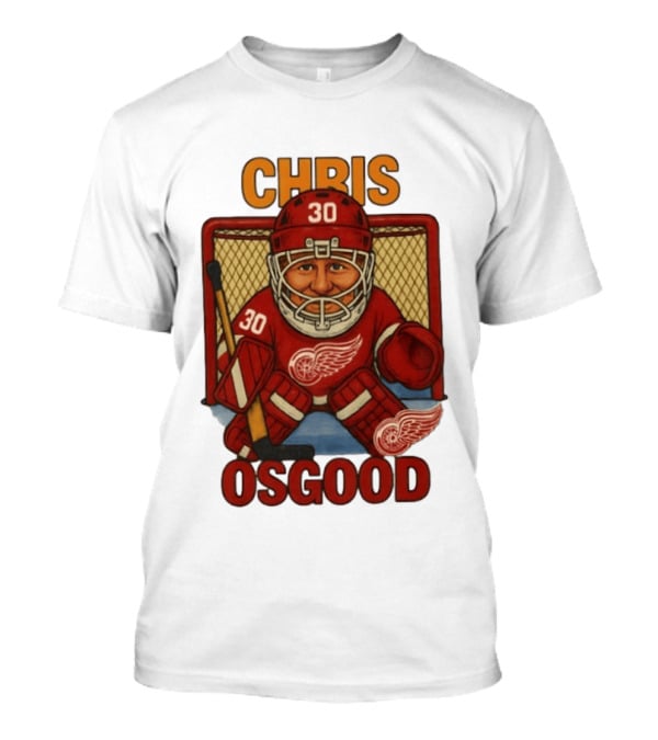 CHRIS OSGOOD 30 Detroit Red Wings Hockey Goalie Caricature T-Shirt