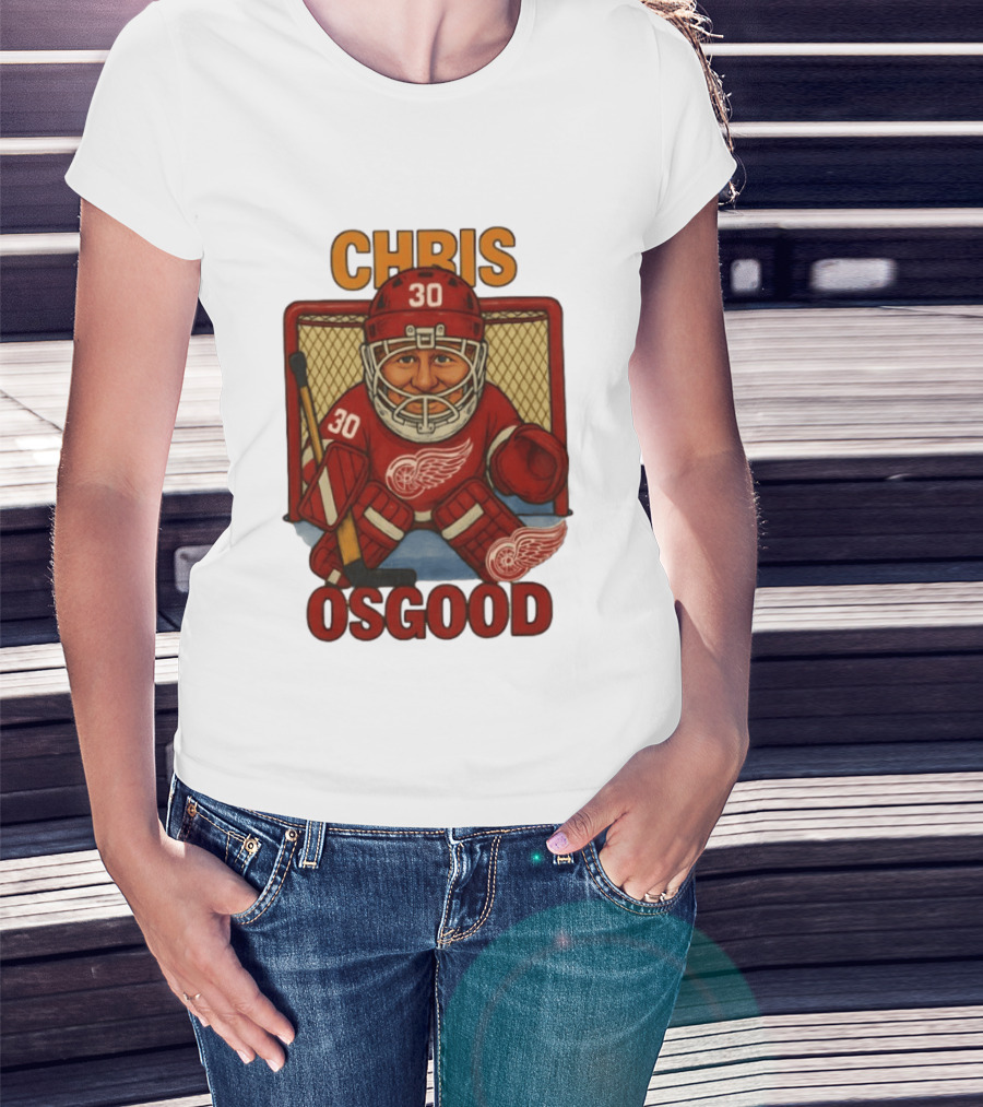 CHRIS OSGOOD 30 Detroit Red Wings Hockey Goalie Caricature T-Shirt