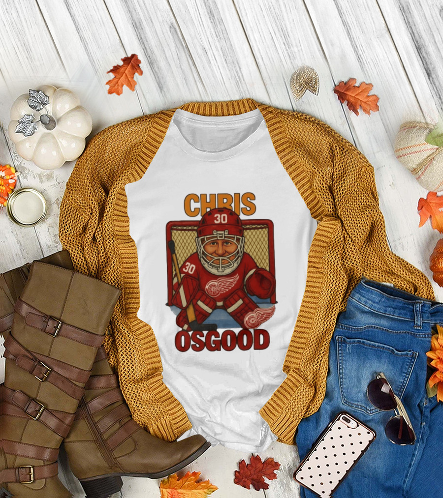 CHRIS OSGOOD 30 Detroit Red Wings Hockey Goalie Caricature T-Shirt