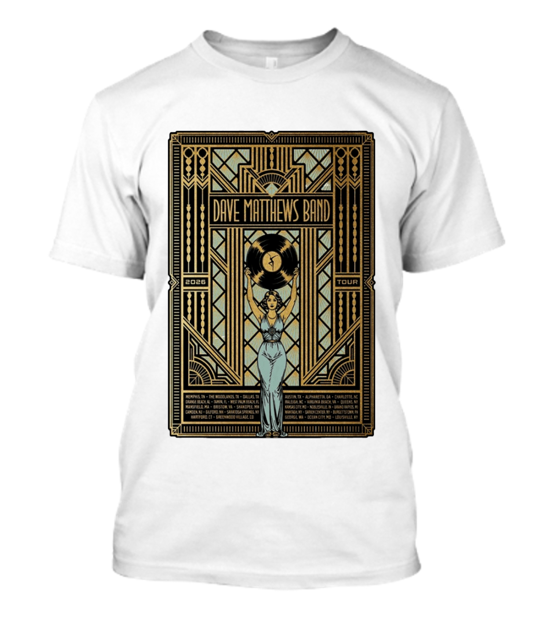 Dave Matthews Band 2026 Fall Tour Art Deco Concert Dates And Cities T-Shirt