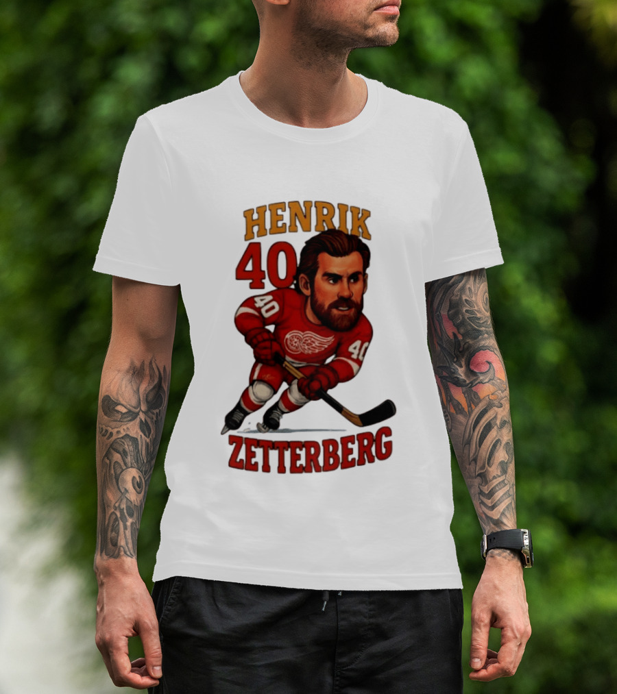 Henrik Zetterberg 40 Detroit Red Wings Hockey Player Caricature T-Shirt