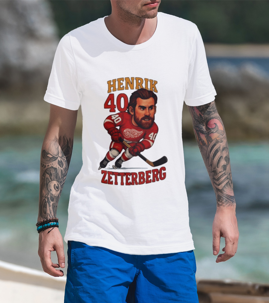 Henrik Zetterberg 40 Detroit Red Wings Hockey Player Caricature T-Shirt