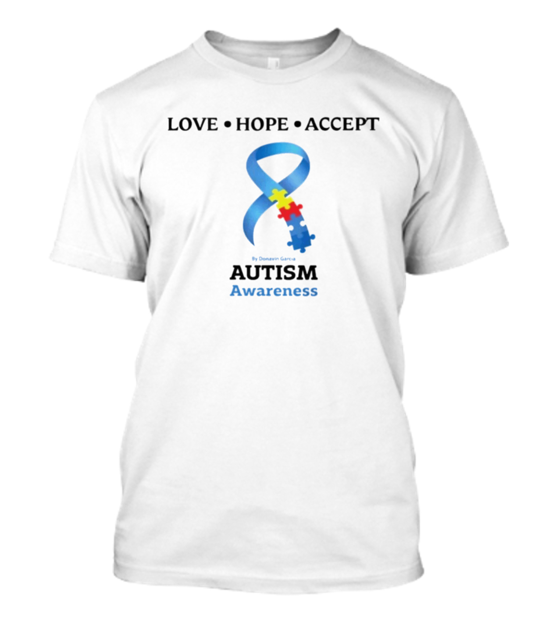 Love Hope Accept Donavin Garcia Autism Awareness Puzzle Ribbon T-Shirt
