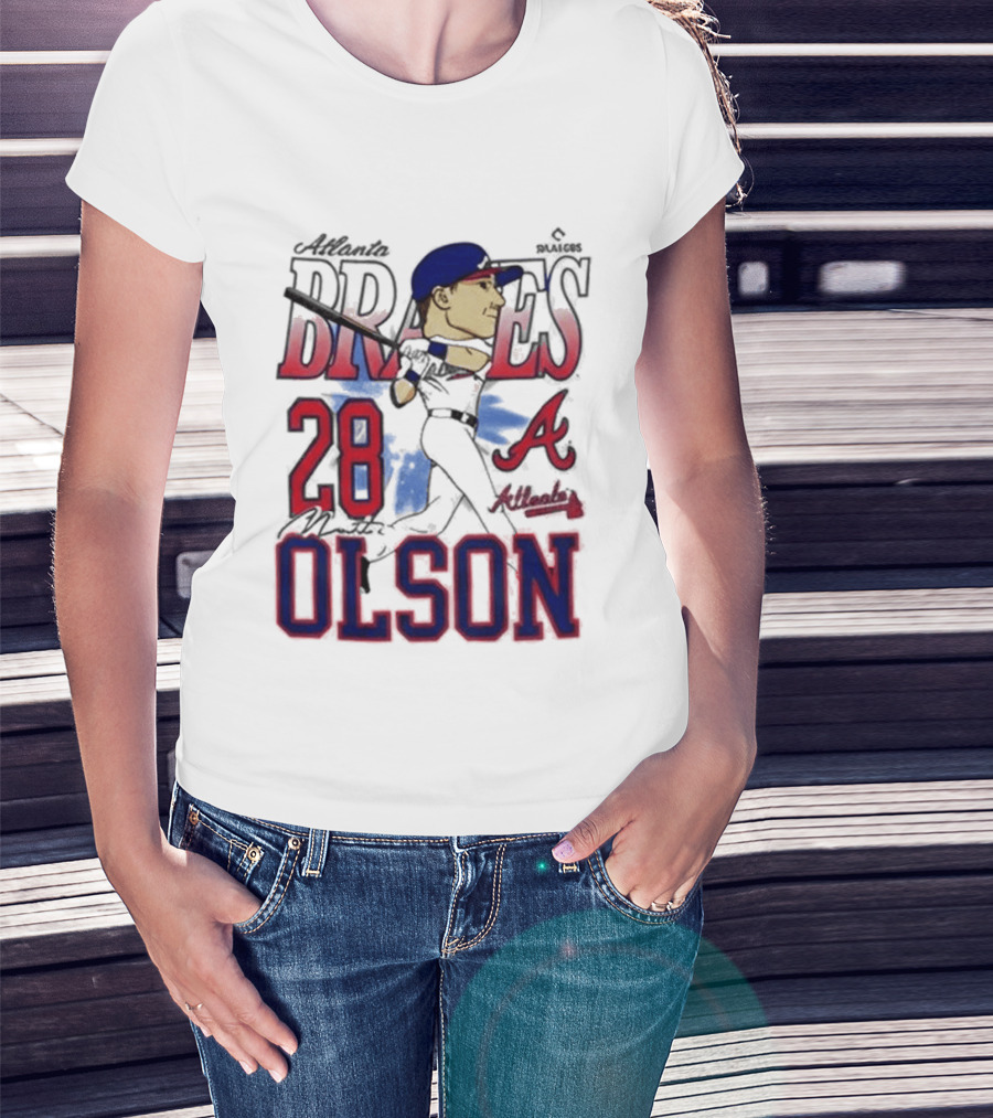 Atlanta Braves 28 Olson Caricature T-Shirt