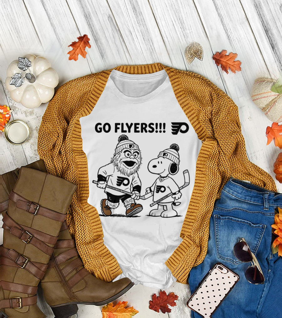 Go Flyers Snoopy and Gritty Philadelphia Flyers NHL Hockey Fans T-Shirt