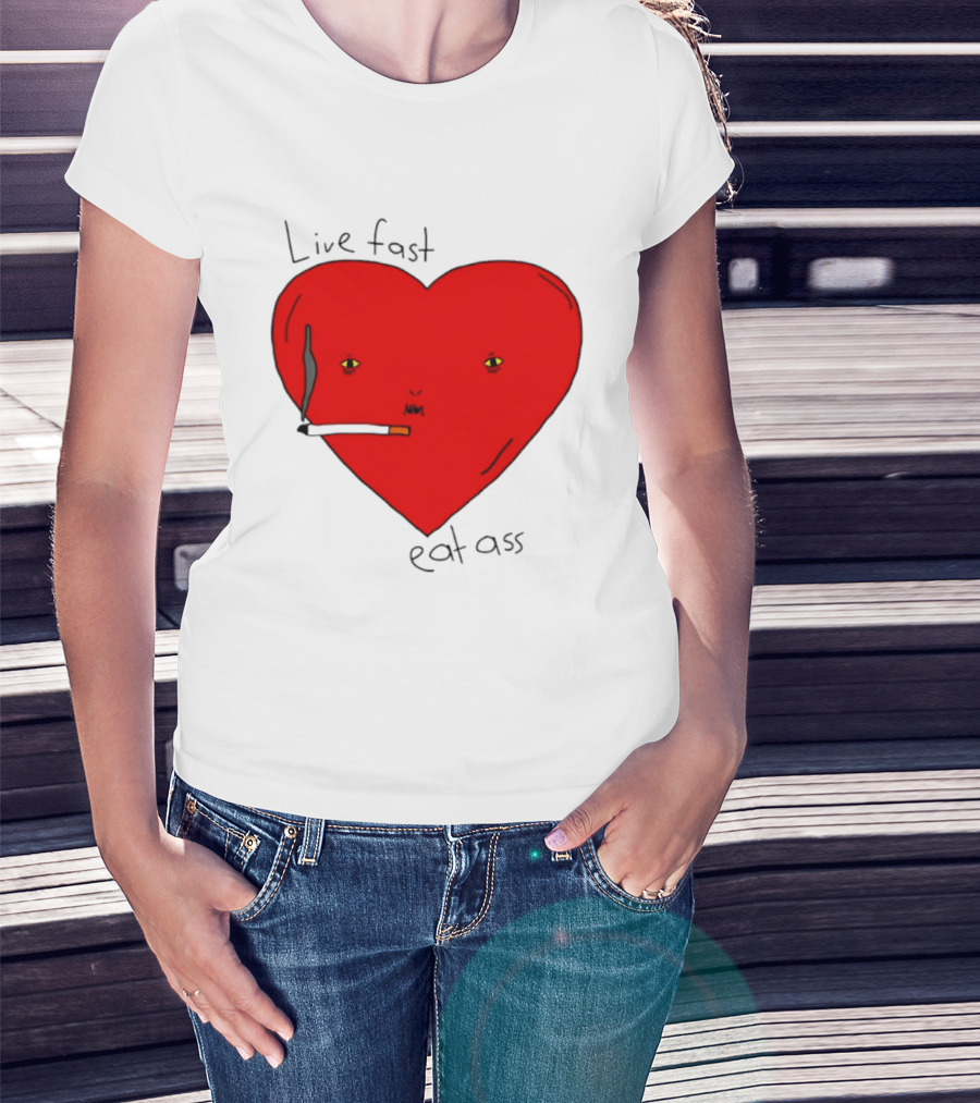 Live Fast Eat Ass Heart Smoking Cartoon T-Shirt