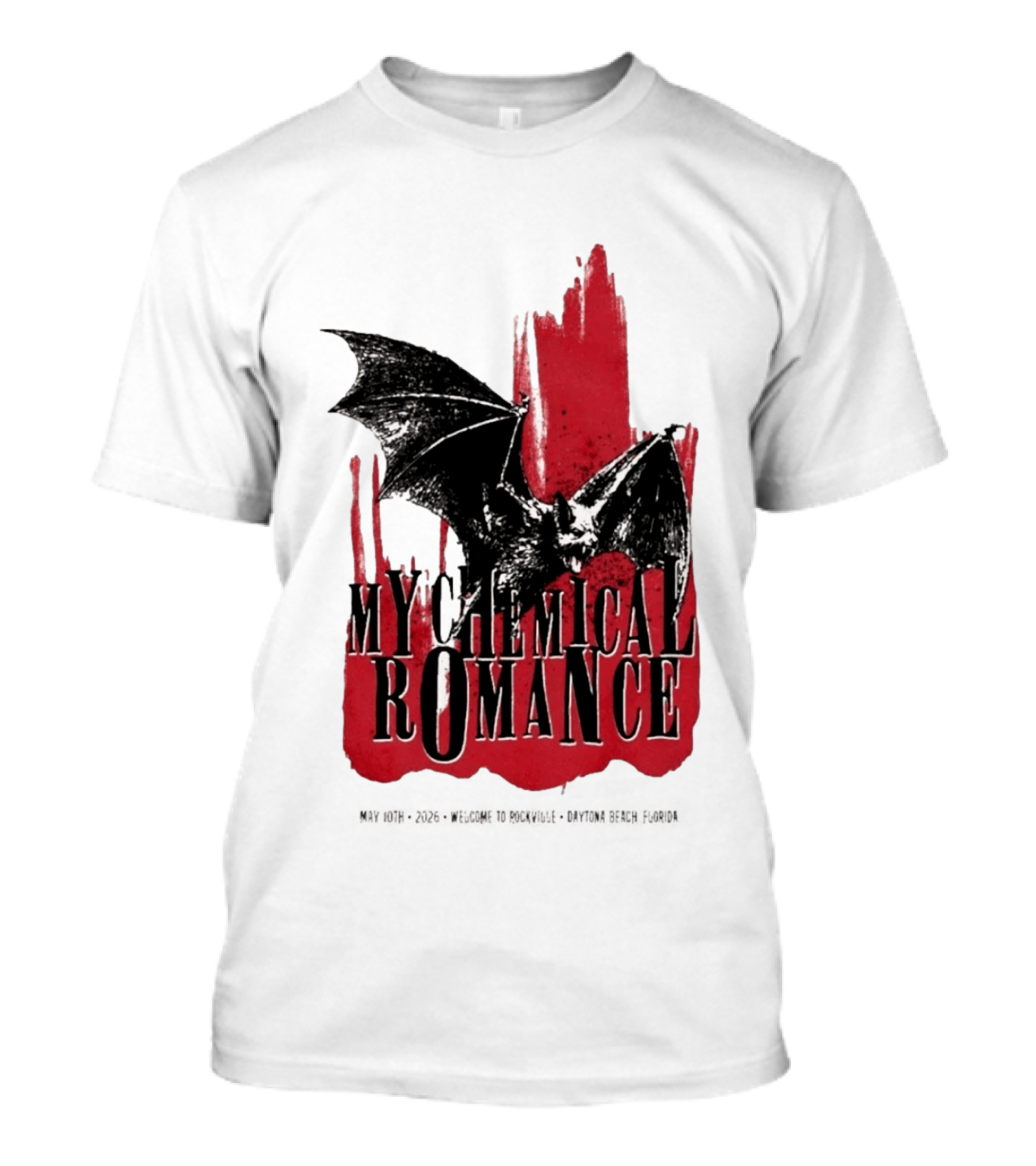 My Chemical Romance Daytona Beach FL May 10 2026 Tour Bat And Red Splash T-Shirt