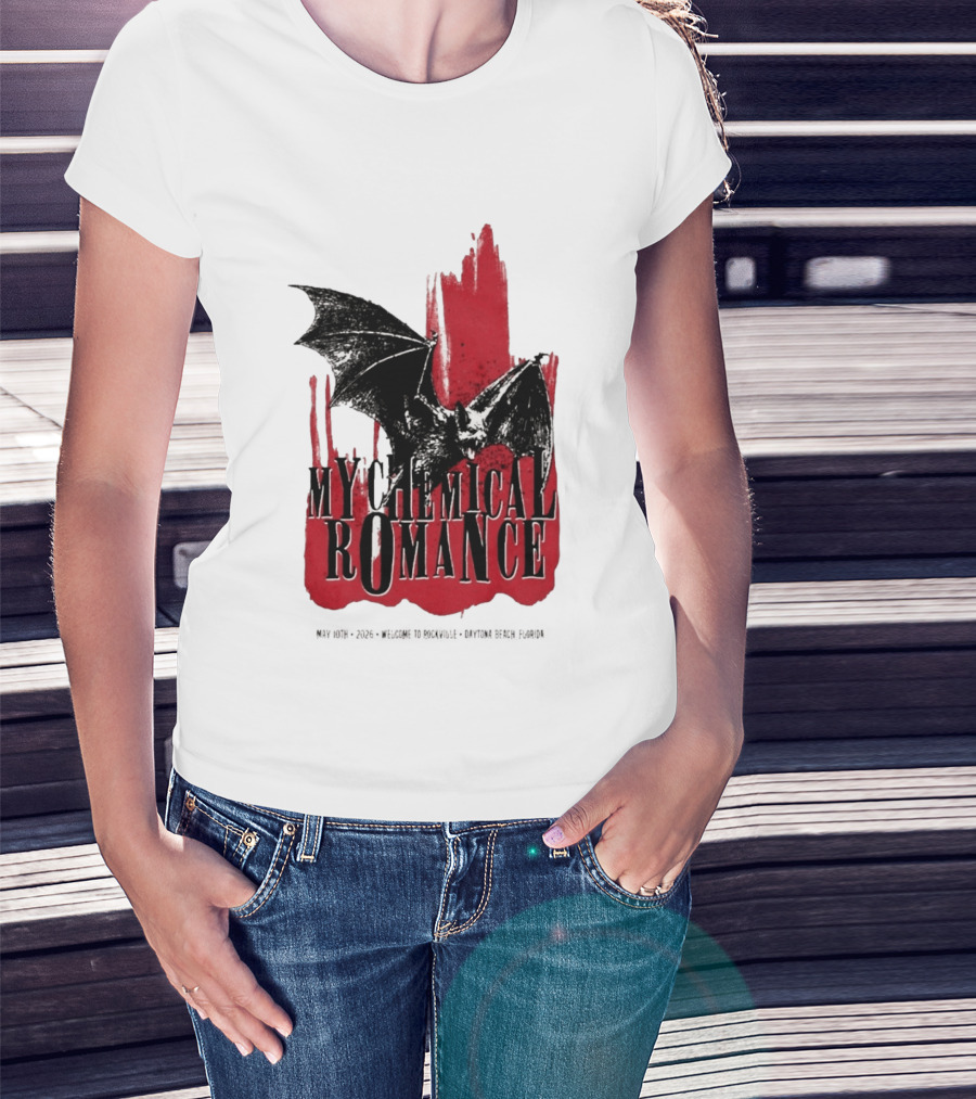 My Chemical Romance Daytona Beach FL May 10 2026 Tour Bat And Red Splash T-Shirt