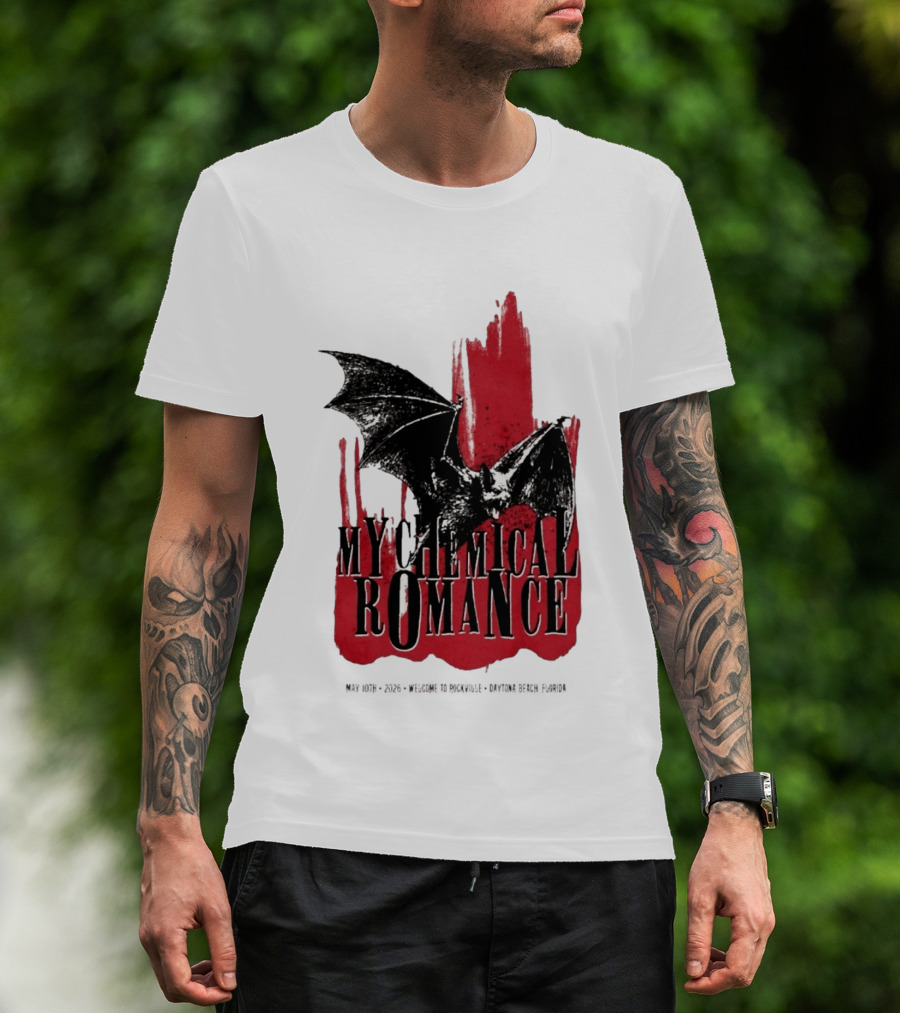 My Chemical Romance Daytona Beach FL May 10 2026 Tour Bat And Red Splash T-Shirt