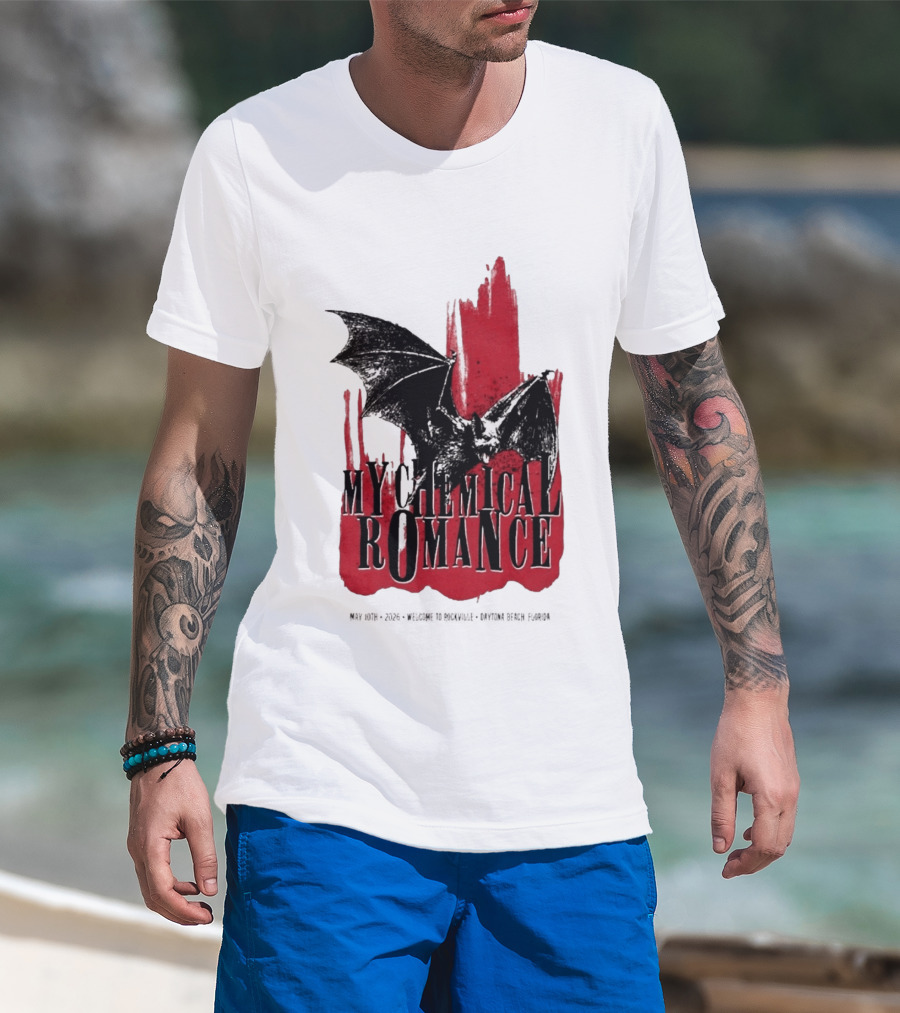 My Chemical Romance Daytona Beach FL May 10 2026 Tour Bat And Red Splash T-Shirt
