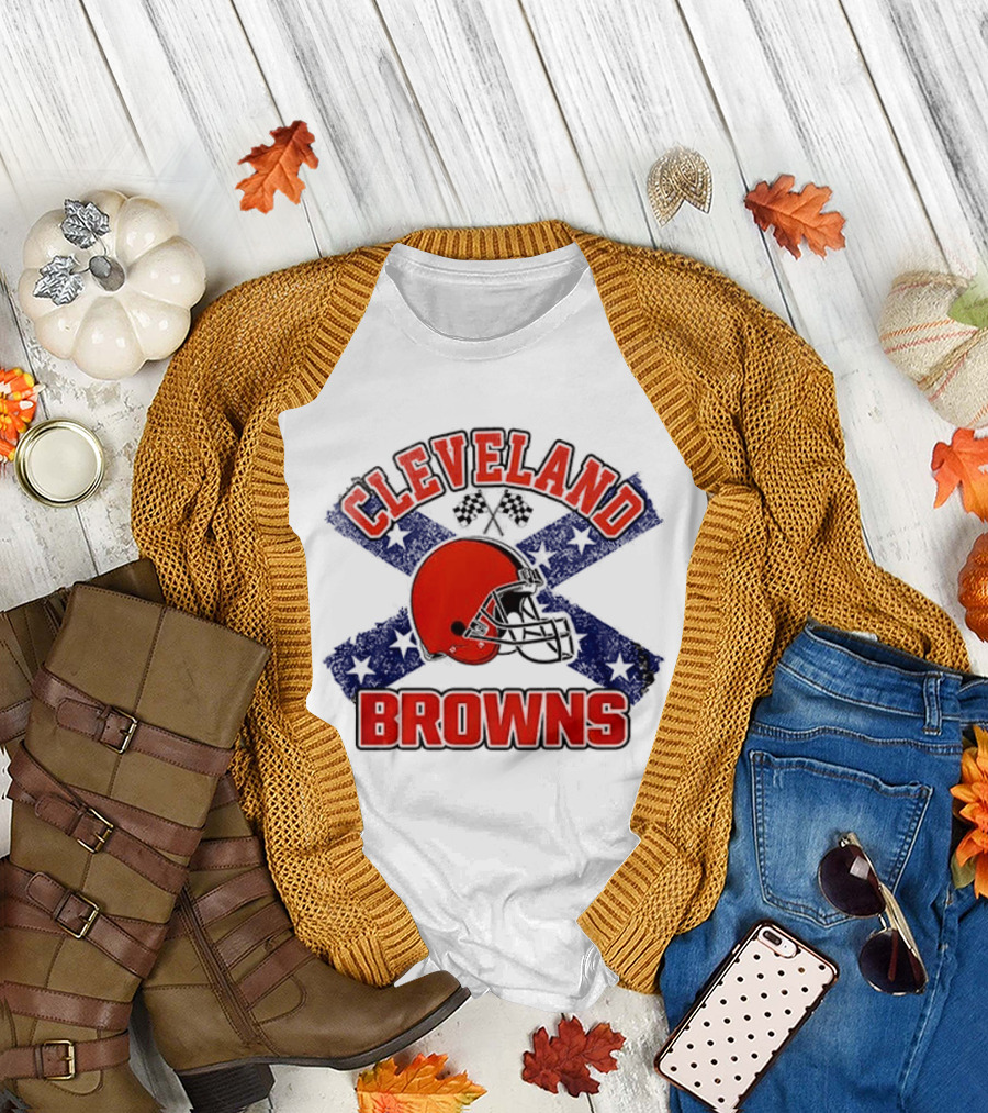 Cleveland Browns Helmet Dukes of Hazzard Flag T-Shirt