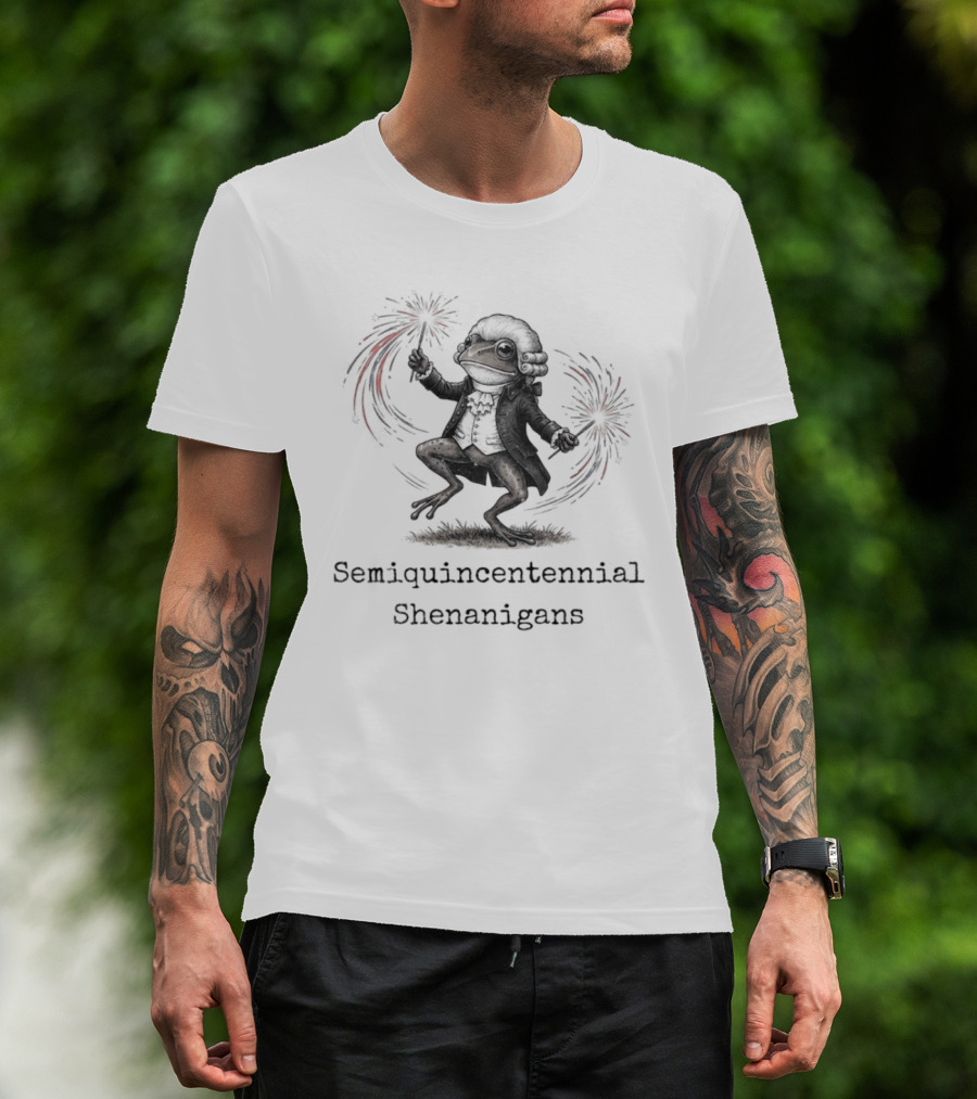 Frog Semiquincentennial Shenanigans Fireworks Celebration 250th Anniversary T-Shirt