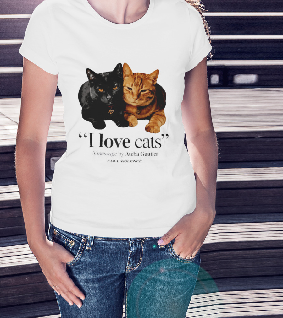 I Love Cats Ateba Gautier Full Violence Black And Ginger Cat Duo T-Shirt