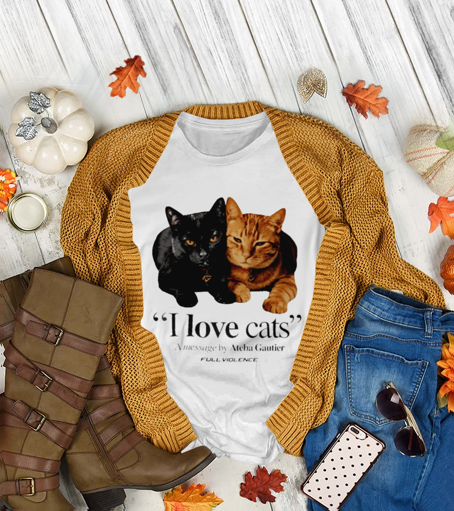 I Love Cats Ateba Gautier Full Violence Black and Ginger Cat Duo T-Shirt