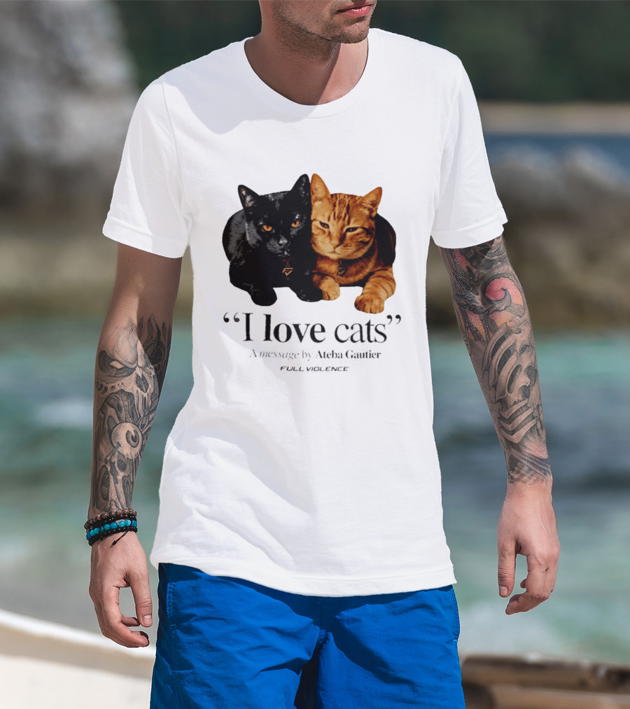 I Love Cats Ateba Gautier Full Violence Black And Ginger Cat Duo T-Shirt