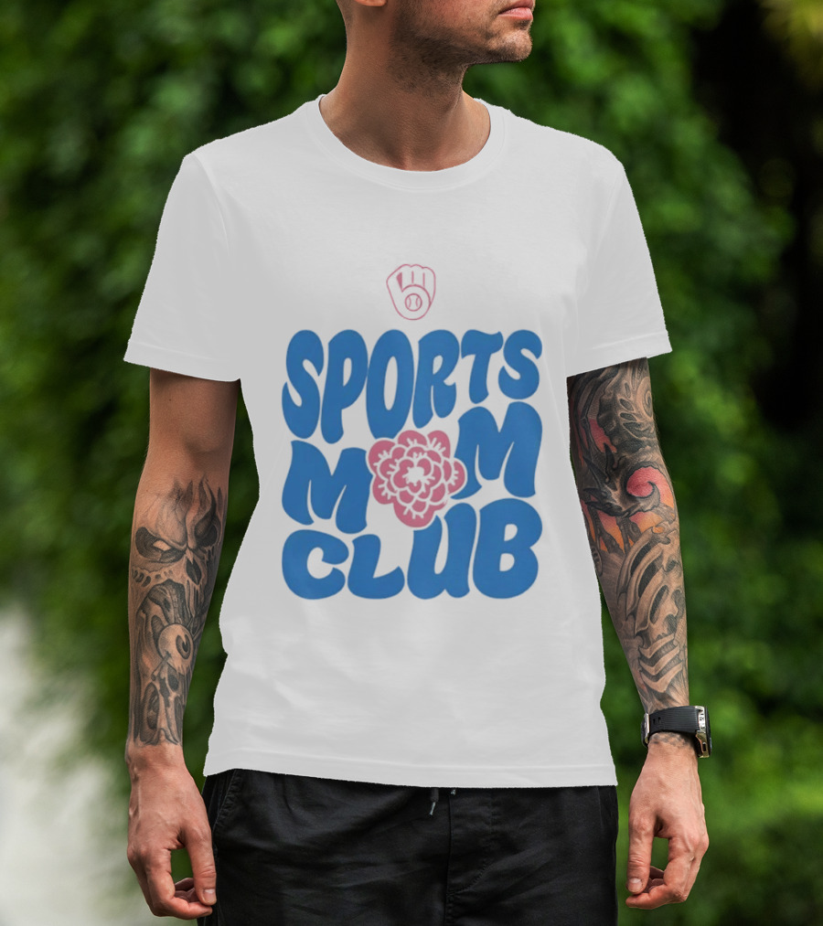 Milwaukee Brewers Sports Mom Club Mother's Day Baseball Mitt Flower T-Shirt