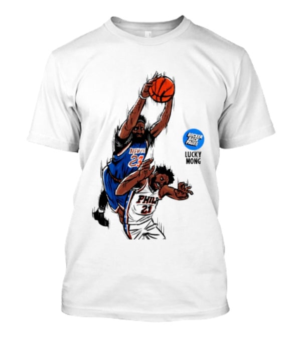 Knicks Vs 76ers Game 4 Iconic Moment Joel Embiid Mitchell Robinson NBA Matchup T-Shirt
