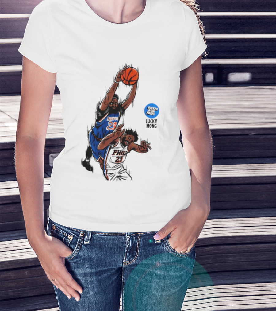 Knicks Vs 76ers Game 4 Iconic Moment Joel Embiid Mitchell Robinson NBA Matchup T-Shirt
