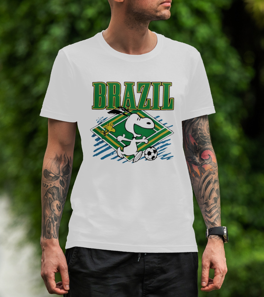 Brazil Soccer Snoopy Woodstock Peanuts Characters Football T-Shirt