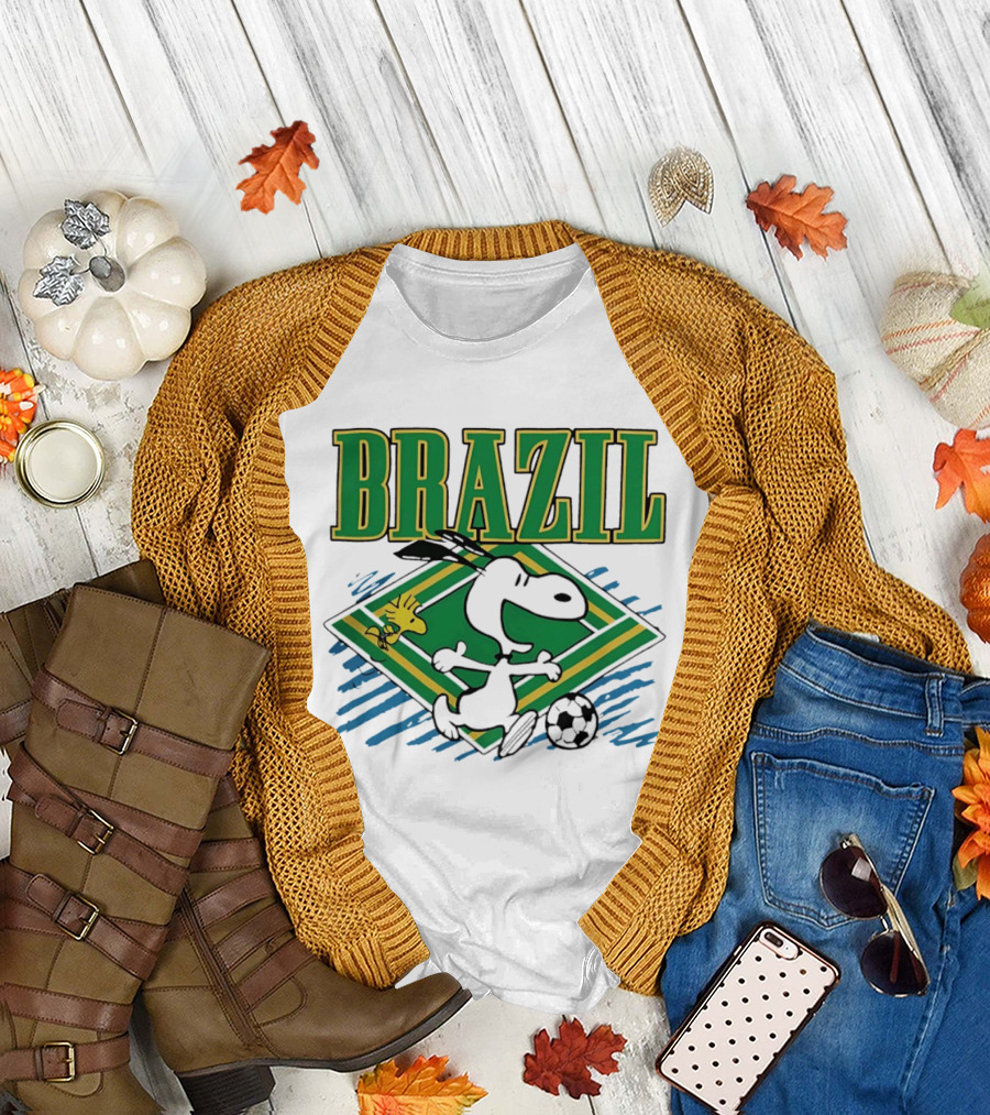 Brazil Soccer Snoopy Woodstock Peanuts Characters Football T-Shirt