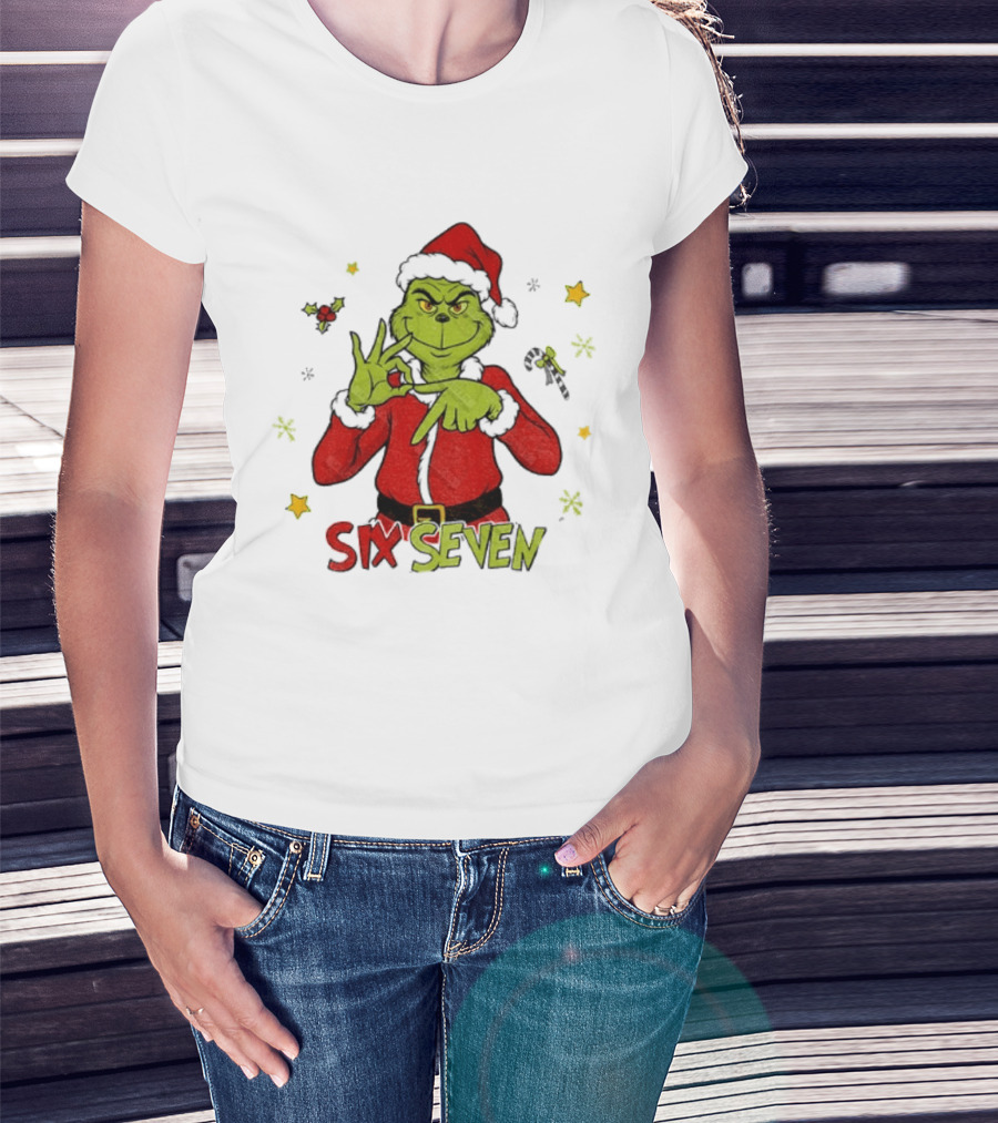 Grinch Santa Six Seven 6 7 Meme Christmas Stars Candy Cane T-Shirt