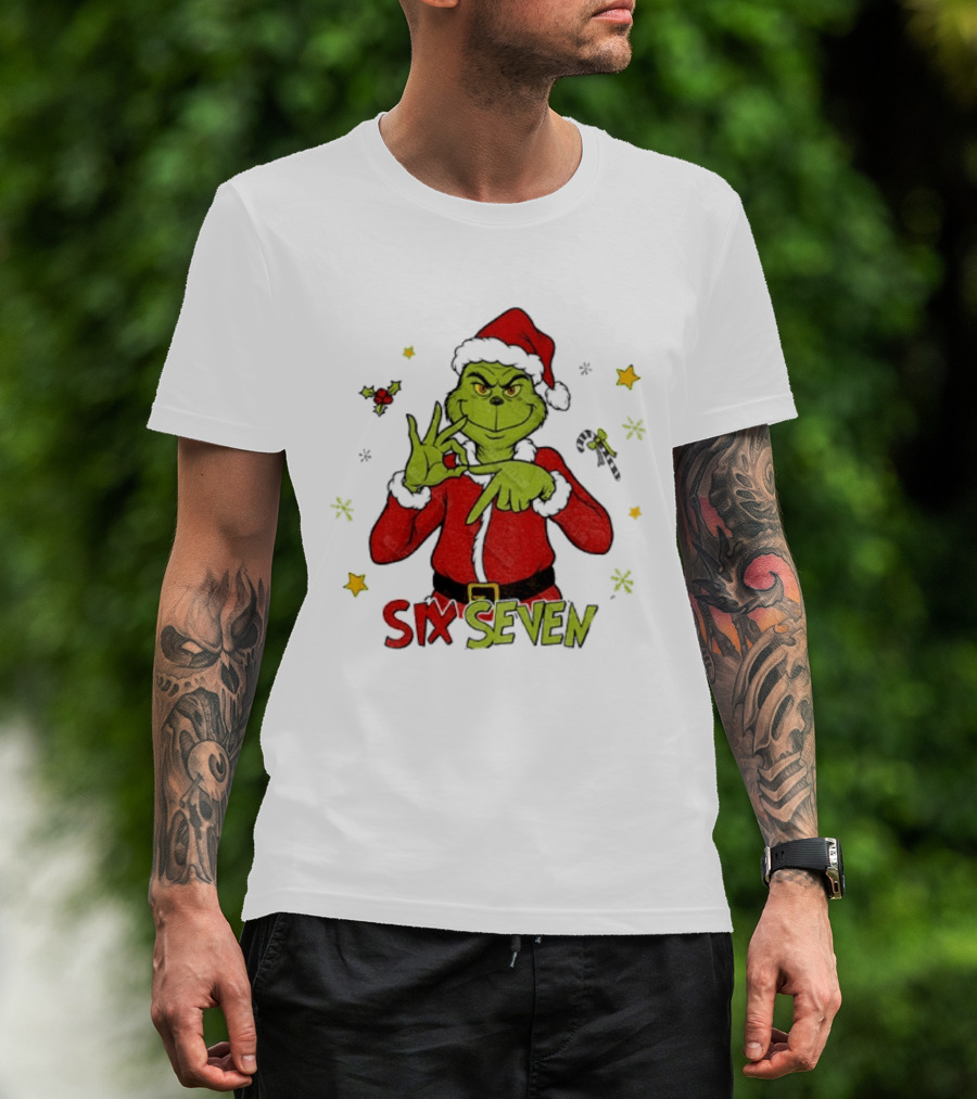 Grinch Santa Six Seven 6 7 Meme Christmas Stars Candy Cane T-Shirt