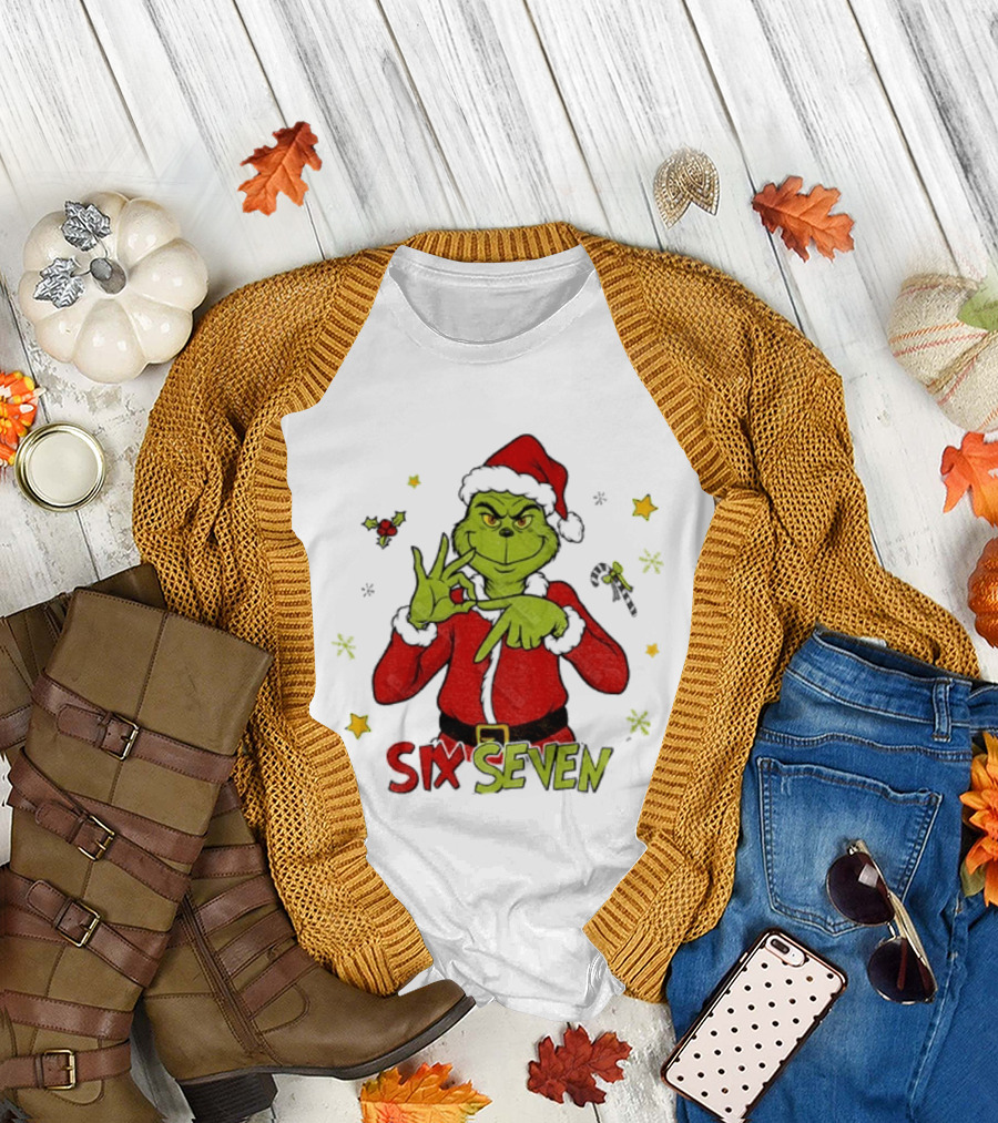 Grinch Santa Six Seven 6 7 Meme Christmas Stars Candy Cane T-Shirt