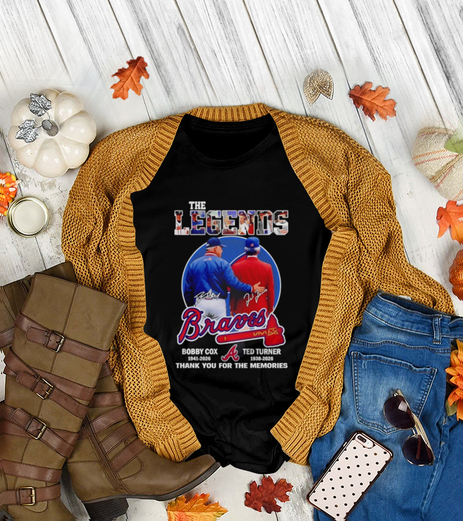 Bobby Cox Ted Turner Atlanta Braves Legends Thank You for the Memories Signatures T-Shirt