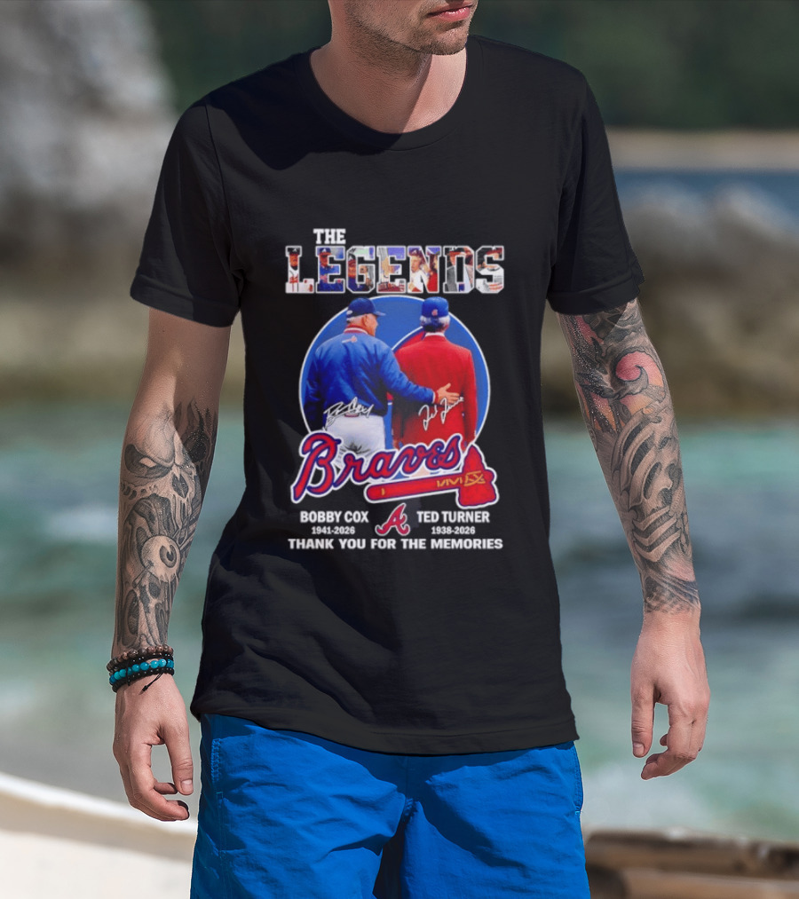 Bobby Cox Ted Turner Atlanta Braves Legends Thank You For The Memories Signatures T-Shirt