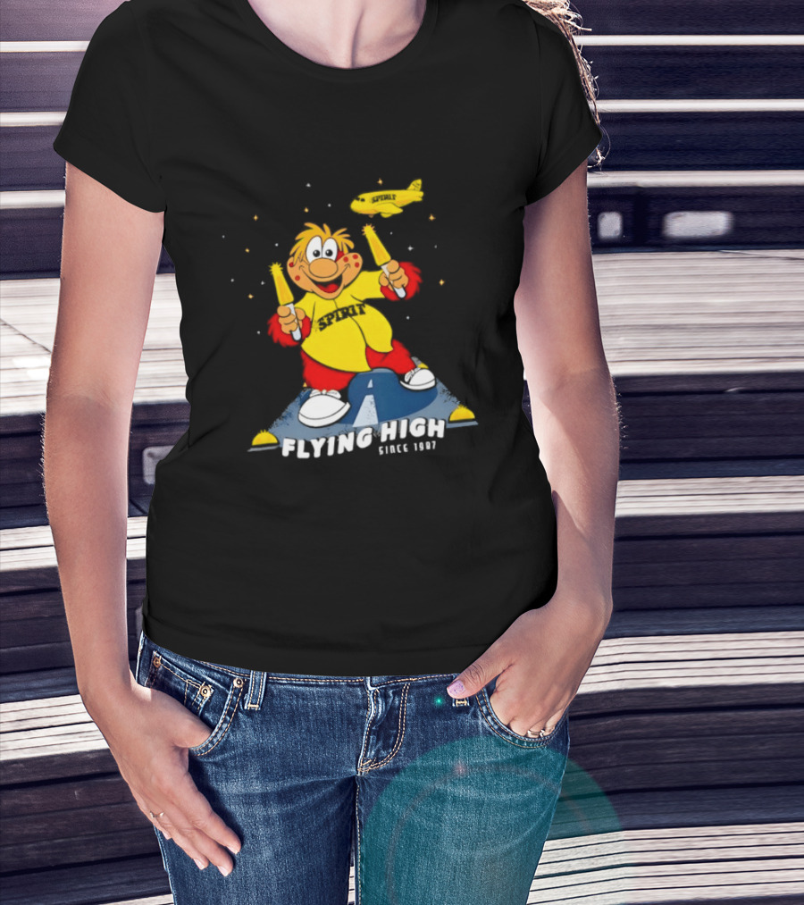 Inland Empire 66ers Baseball Mascot Celebrating Flying High Since 1987 With Spirit Airlines Memorabilia T-Shirt