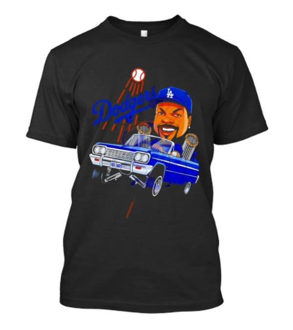 Ice Cube Cartoon Driving Lowrider Los Angeles Dodgers Baseball T-Shirt