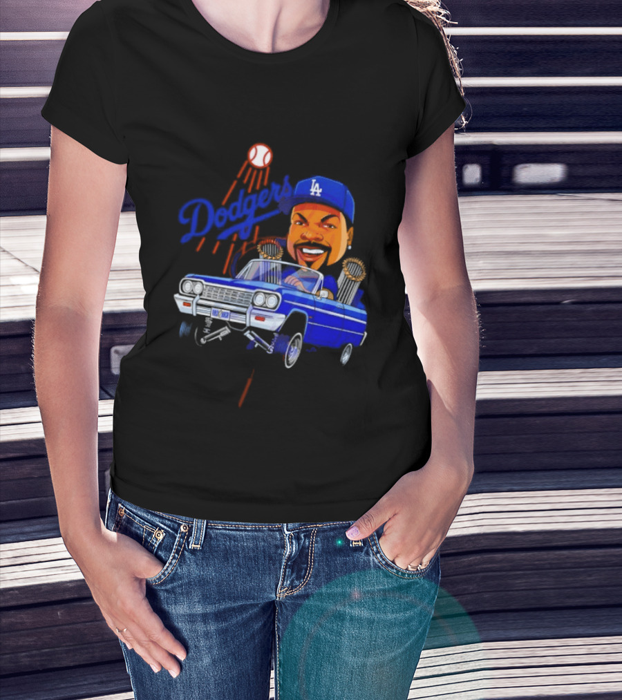 Ice Cube Cartoon Driving Lowrider Los Angeles Dodgers Baseball T-Shirt