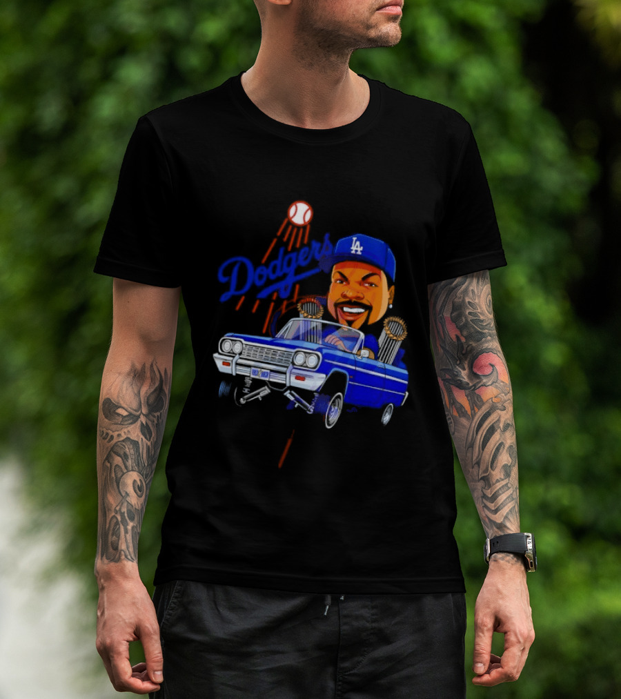 Ice Cube Cartoon Driving Lowrider Los Angeles Dodgers Baseball T-Shirt