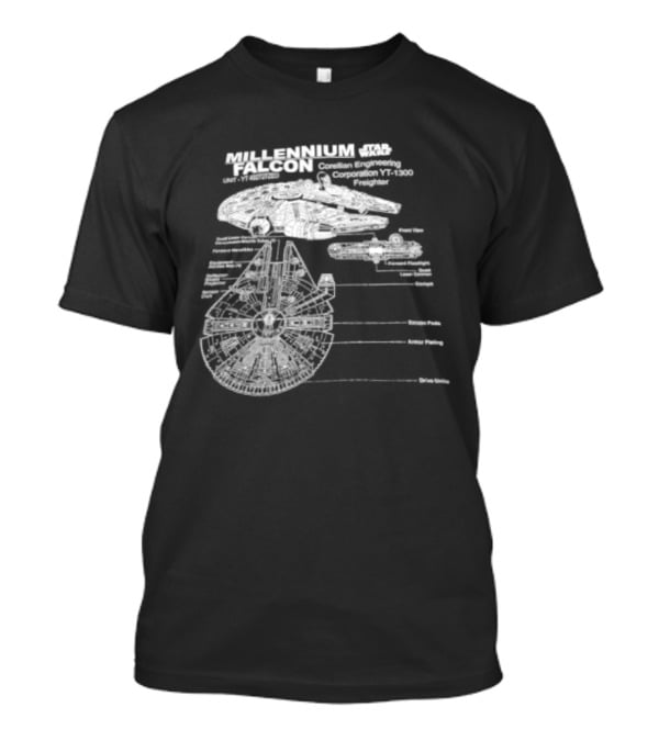 Millennium Falcon Star Wars Corellian Engineering Corporation Blueprint Diagram T-Shirt