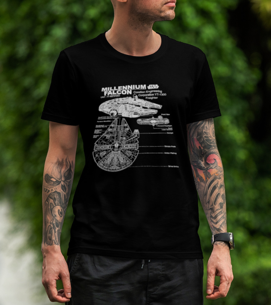 Millennium Falcon Star Wars Corellian Engineering Corporation Blueprint Diagram T-Shirt